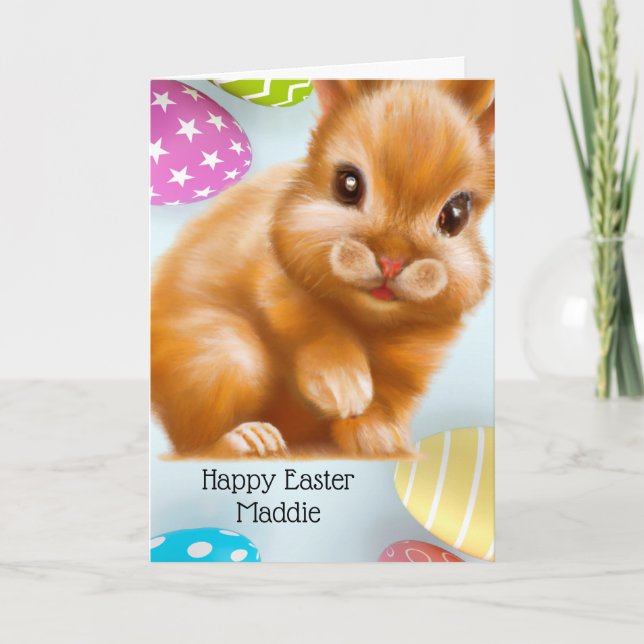 Carte Lapin de Pâques Brun Fantaisiste (Devant)