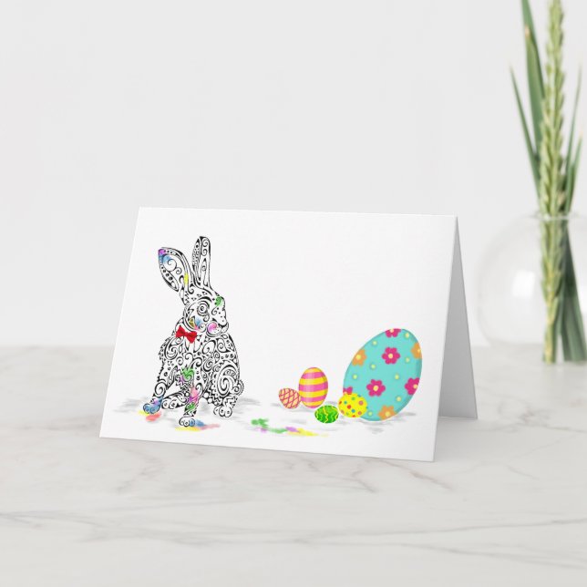 Carte Lapin de Pâques & dessin d'oeufs (Devant)