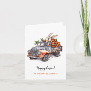 Carte Lapin de Pâques en camion vintage rustique