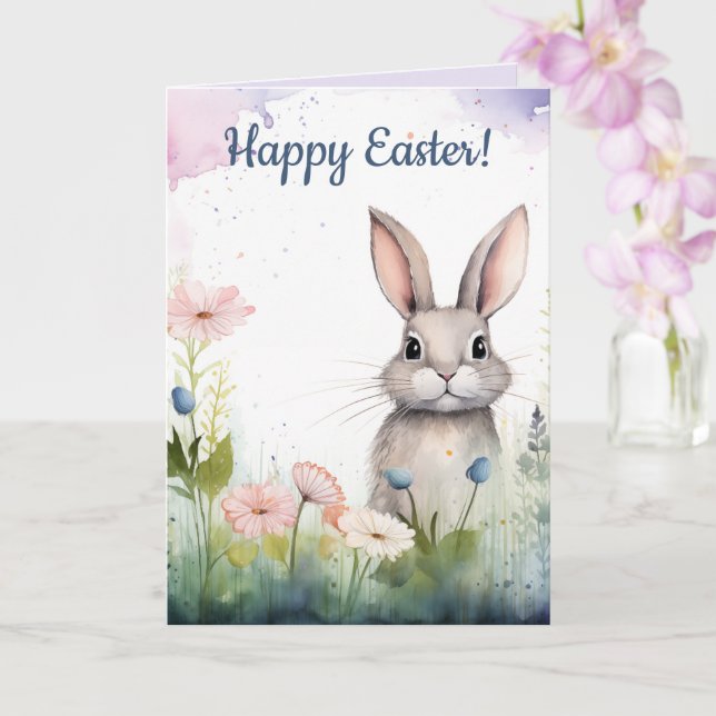 Carte Lapin de Pâques et fleurs de Pâques (Orchidée)