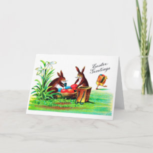 Carte Lapin de Pâques et poussin vintage