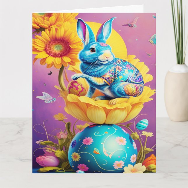 Carte Lapin de Pâques Fleur Art Moderne         (Devant)