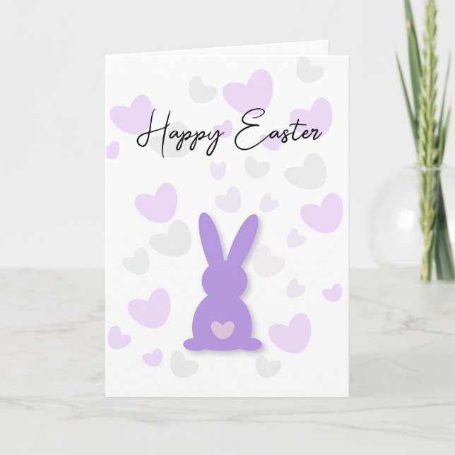 Carte Lapin de Pâques heureux avec des cœurs (Devant)