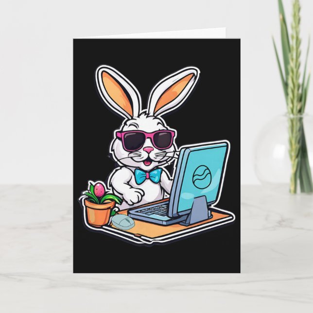 Carte Lapin de Pâques joyeux amateurs de jeux vidéo info (Devant)