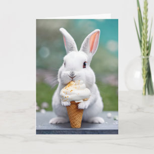 Carte Lapin De Pâques Mangeant Un Cône De Crème De Glace