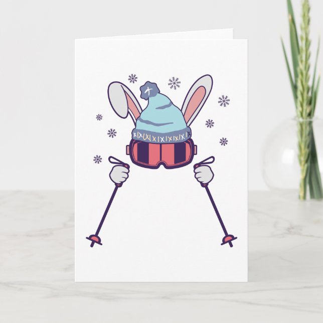 Carte Lapin de ski avec bâtons de ski lunettes de ski ca (Devant)