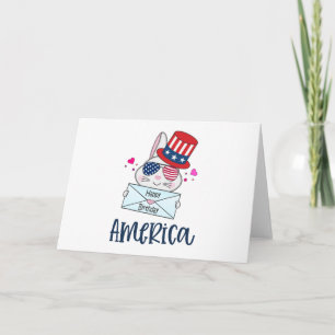 Carte Lapin du 4 juillet avec lunettes de soleil drapeau