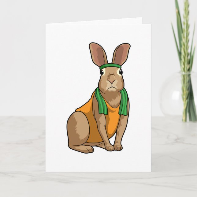 Carte Lapin en coureur avec serviette (Devant)
