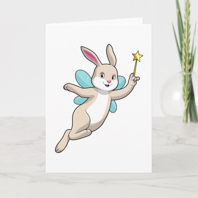 Carte Lapin en fée avec baguette magique (Devant)