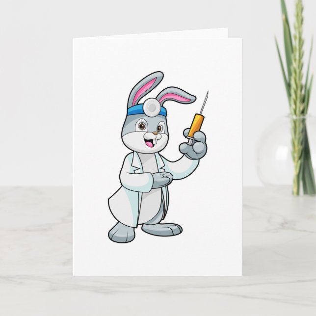 Carte Lapin en médecin à la vaccination avec seringue (Devant)
