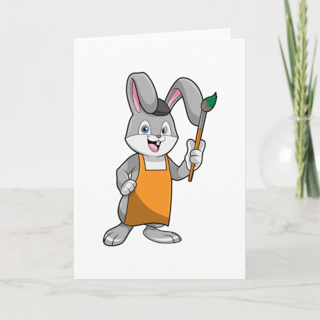 Carte Lapin en peintre avec pinceau (Devant)