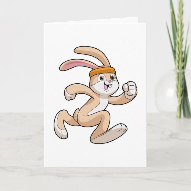 Carte Lapin en train de courir avec un bandeau (Devant)