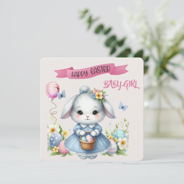 Carte Lapin et Pâques Panier Joyeux bébé de Pâques Fille (Debout devant)