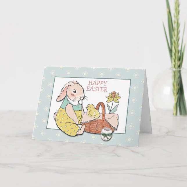 Carte Lapin et poussin de Pâques à l'ancienne (Devant)