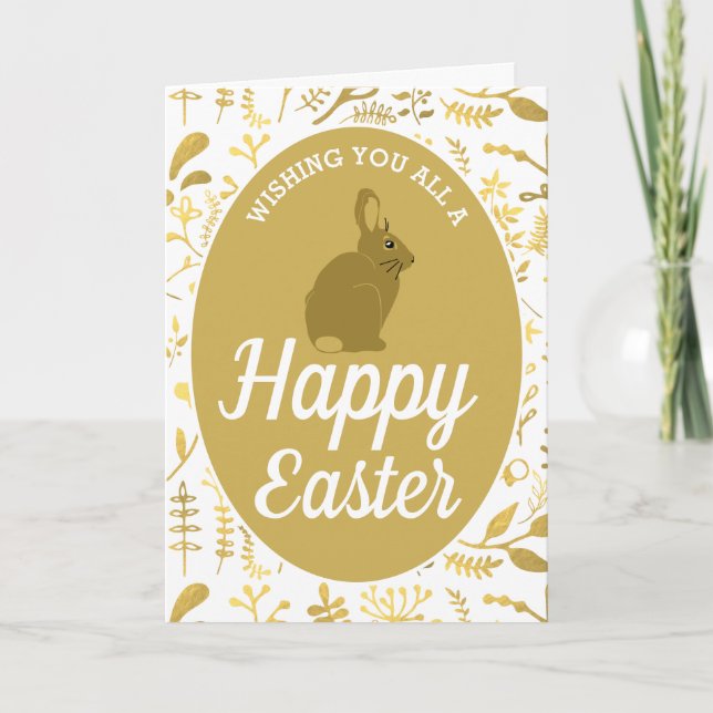 Carte Lapin Floral Or Oeuf de Pâques, Pâques (Devant)