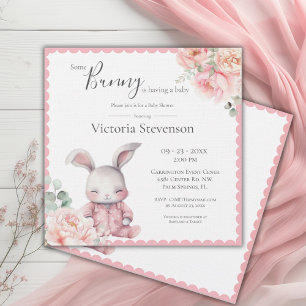 Carte Lapin Lapin Baby shower Floral Rose
