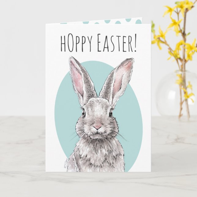 Carte Lapin Lapin Hoppy Pâques mignonne Printemps Animal (Fleur jaune)