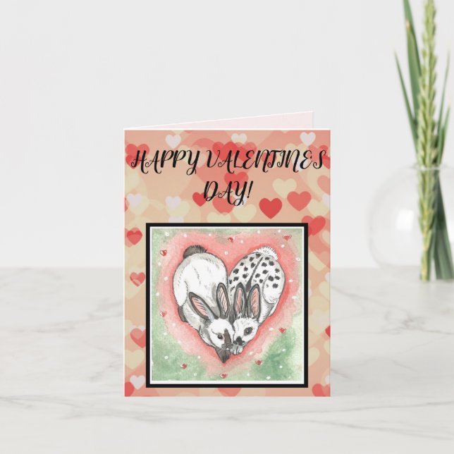 Carte Lapin Lapin Valentine Coeur rose Rouge Pet ami (Devant)