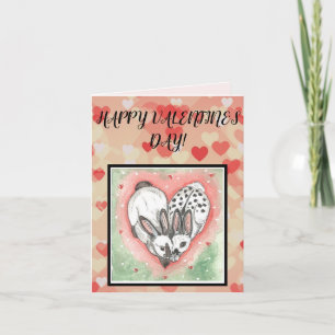 Carte Lapin Lapin Valentine Coeur rose Rouge Pet ami