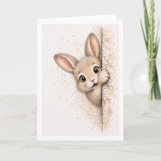 Carte Lapin mignon à l'aquarelle, lapin blanc qui regard