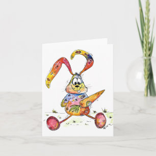 Carte Lapin mignon fantaisiste coloré avec carotte