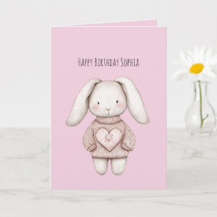Carte Lapin Mignon Rose Doux Sweater Rose Coeur Annivers