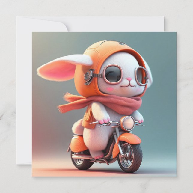 Carte Lapin Mignon sur Scooter (Devant)