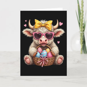 Carte Lapin Mignon Vache Rétro Fermier Occidental Pâques