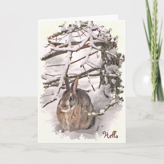 Carte Lapin Neige Rabbit Pensez à vous (Devant)