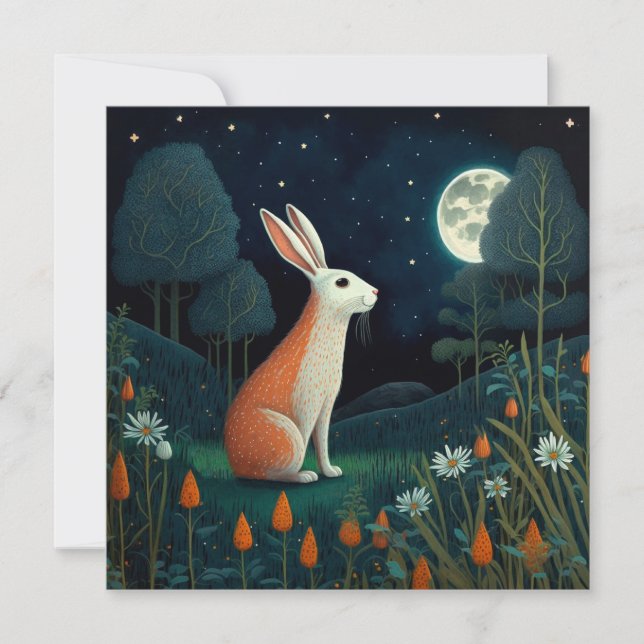 Carte Lapin orange et blanc au clair de lune (Devant)