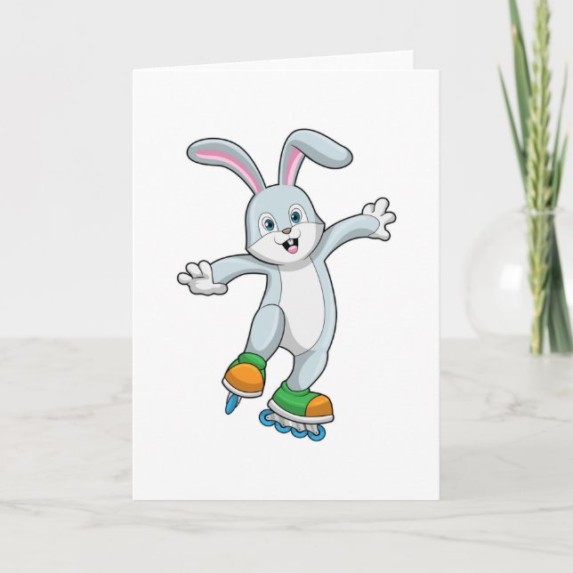 Carte Lapin patineur avec des rollers (Devant)