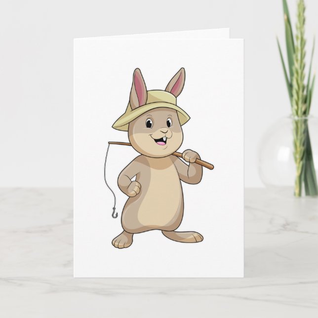 Carte Lapin pêcheur avec canne à pêche (Devant)