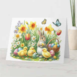 Carte Lapin/poulet printanier classique/vintage