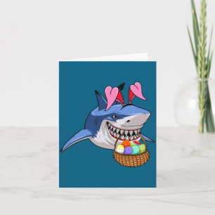 Carte Lapin requin de Pâques heureux avec panier de Pâqu