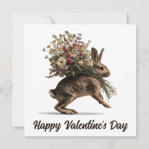 Carte Lapin Vintage avec Fleurs Sauvages