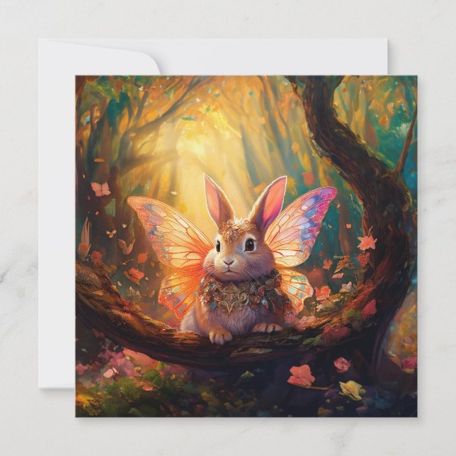 Carte Lapin Whimsical dans une forêt enchantée (Devant)