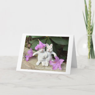 Carte Lapins blancs avec Rhododendrons