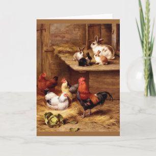 Carte Lapins coqs poules animaux de ferme lapins