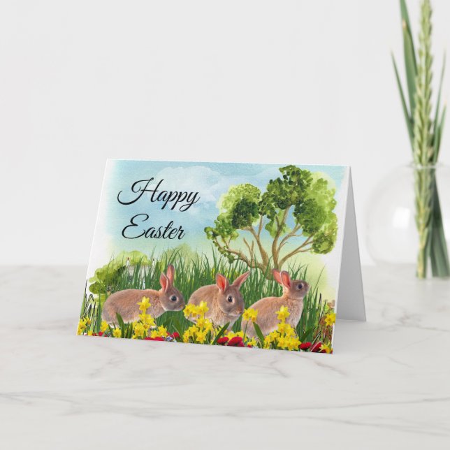 Carte Lapins de saison printanière dans le jardin Joyeus (Devant)