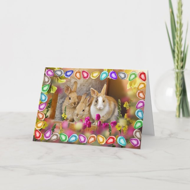 Carte Lapins et oeufs de fleurs Pâques (Devant)