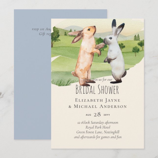 Carte Lapins Mariage Couple Country Garden (Devant / Derrière)
