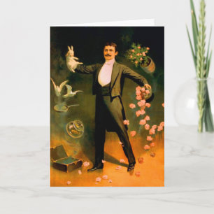 Carte Lapins Roses Colombes Tours de Magie Magicien Vint