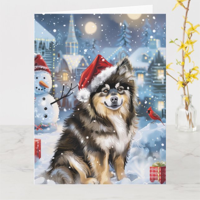 Carte Lapphund finlandais Winter Wonderland Noël Joie (Fleur jaune)