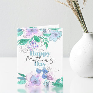 Carte L'aquarelle rose et pourpre fleurit la fête des mè