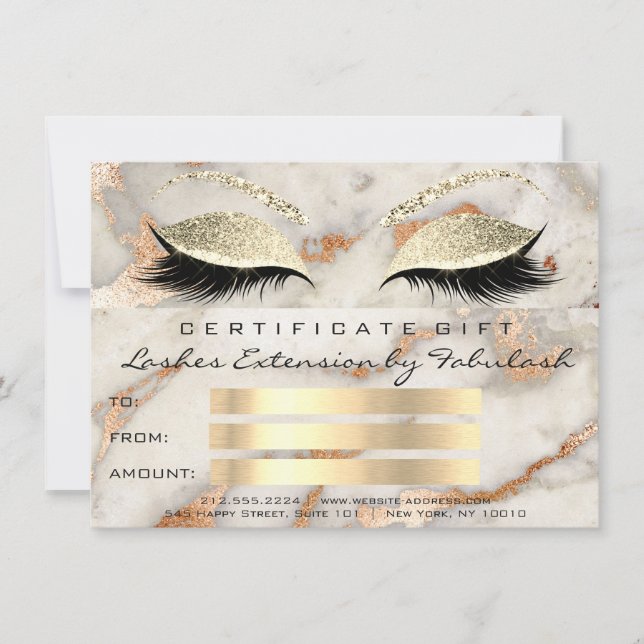 Carte Lash Marbre de cuivre Maquillage Coral certificat  (Devant)