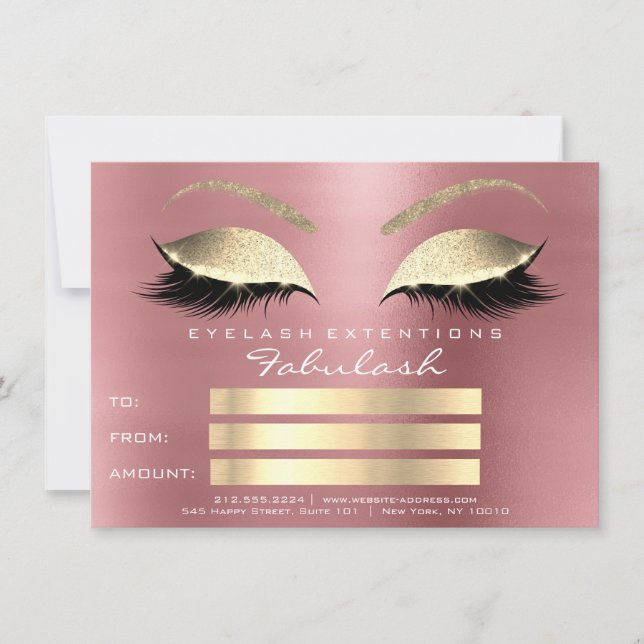 Carte Lashes Red Bean Rose Gold certificat de maquillage (Devant)