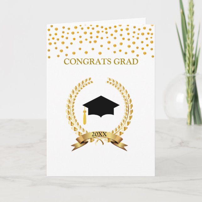 Carte Laurel & Gold Confetti Graduation Card (Devant)