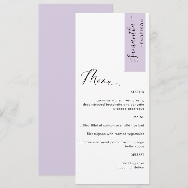 Carte Lavande personnalisée avec le nom d'hôte Elegant M (Devant / Derrière)