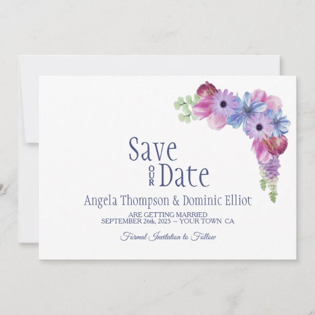 Carte Lavender Blue Floral Wedding Enregistrer la date (Devant)