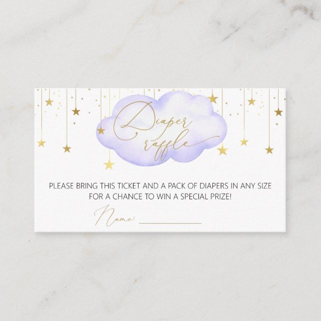 Carte Lavender Diaper Raffle Ticket, Lune & Stars (Devant)